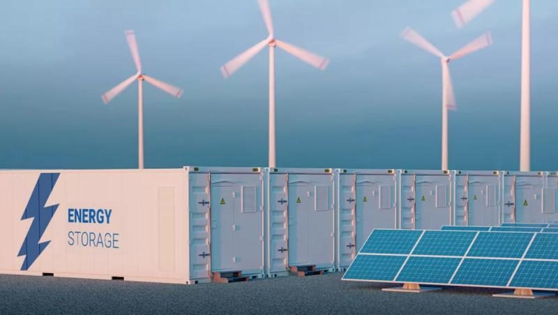 Battery energy storage containers with wind turbines